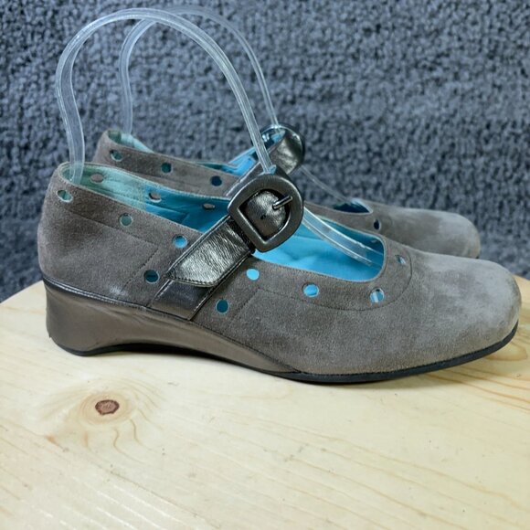 Thierry Rabotin Shoes Womens Size 6.5 Gray Suede Buckle Mary Jane Made in Italy - Picture 3 of 8